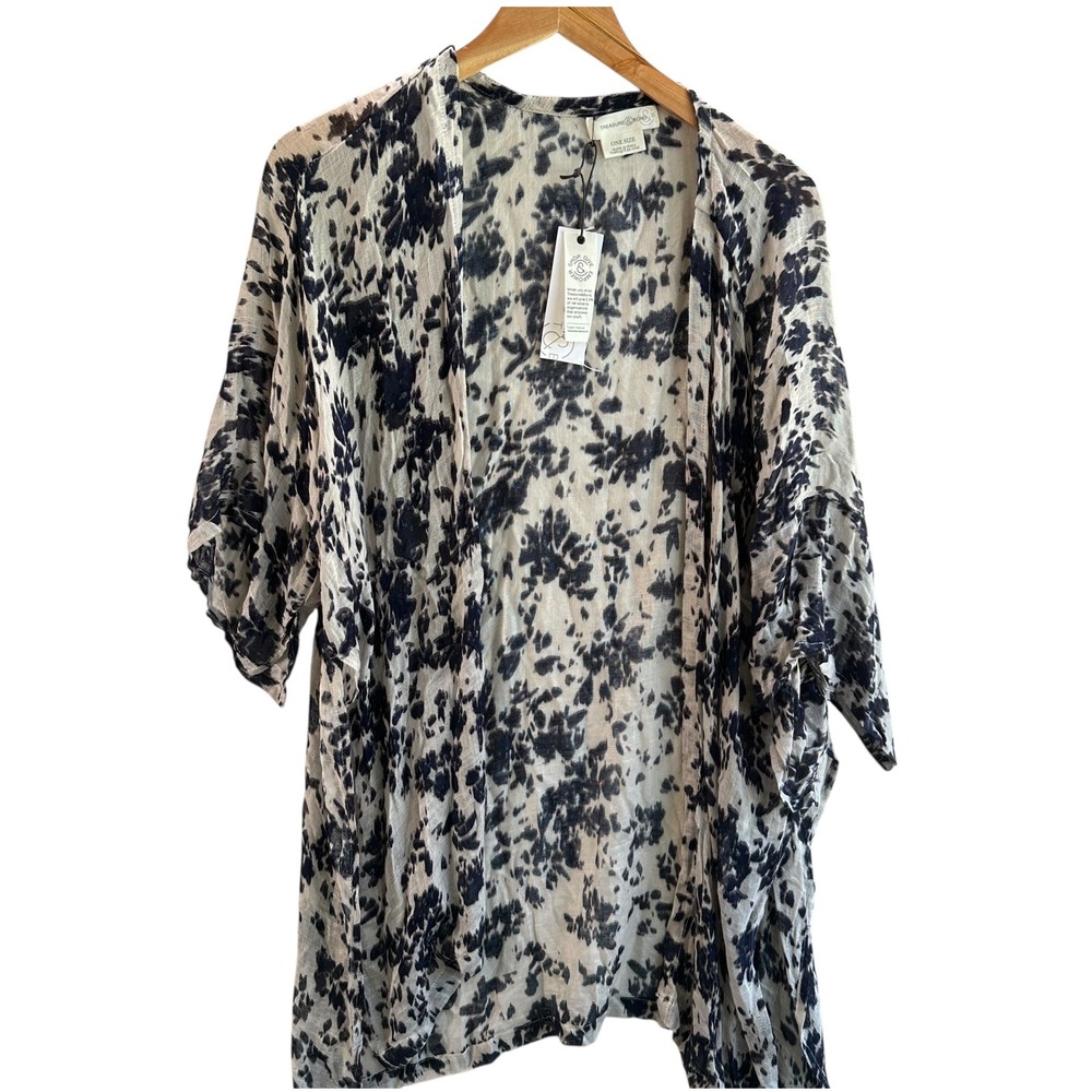 Treasure & Bond  Kimono Topper Navy Blurred‎ Floral Cover Up Duster OS  (FLAW)